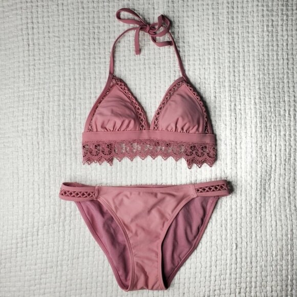 Xhilaration Mauve Lace Triangle Bikini Top and Bikini Bottoms Set XSMALL/MEDIUM - Picture 1 of 8